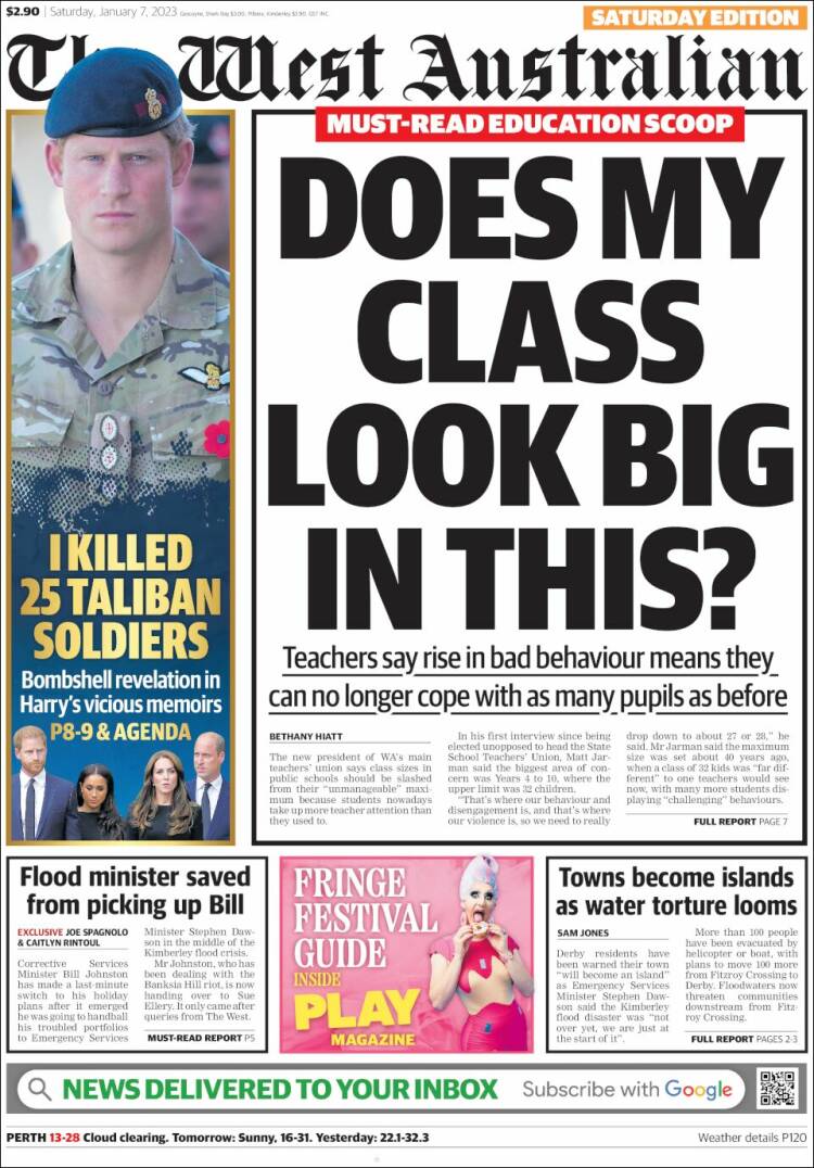 Portada de The West Australian (Australia)