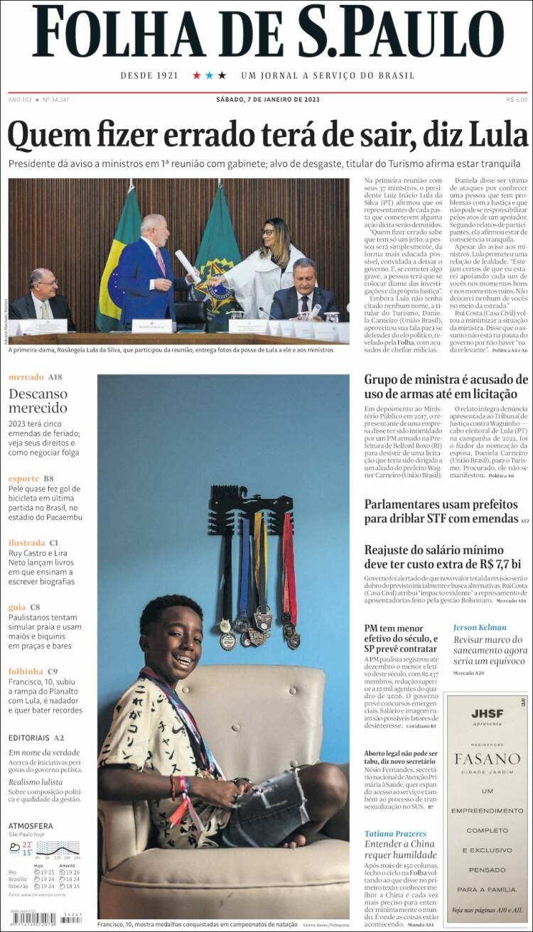 Portada de Folha de São Paulo (Brasil)
