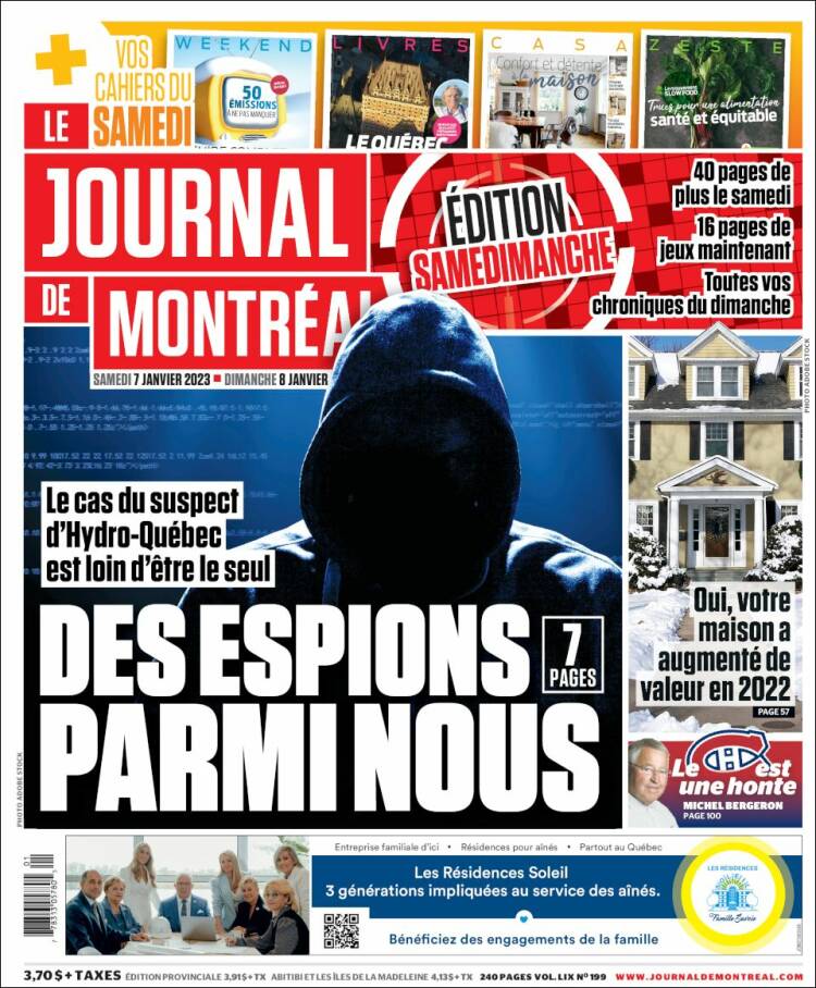 Portada de Le Journal de Montréal (Canada)