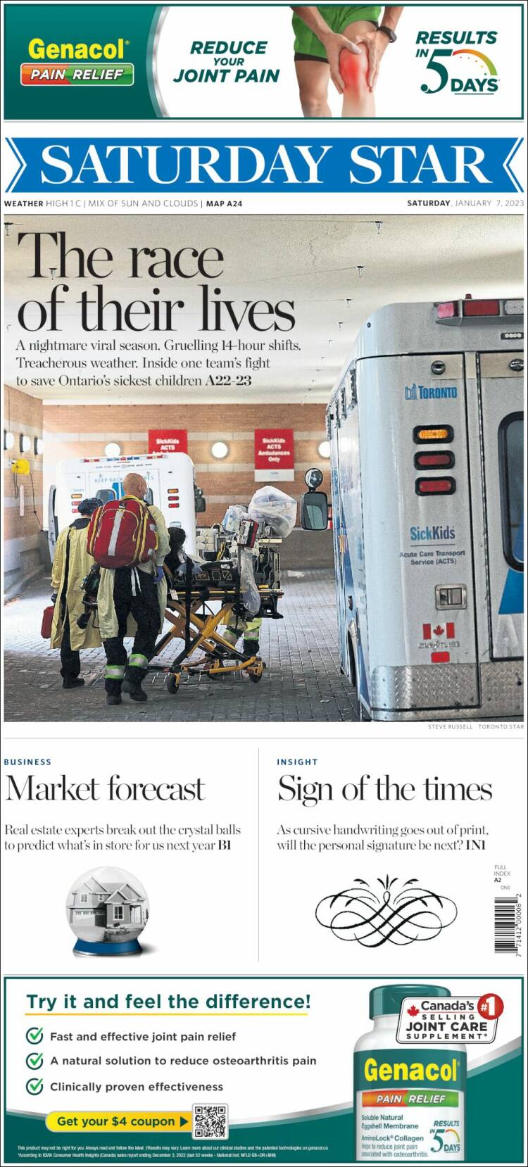 Portada de The Toronto Star (Canada)