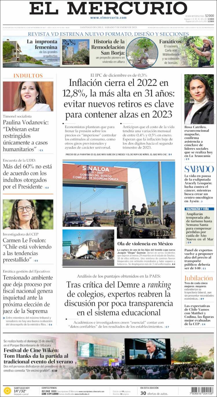 Portada de El Mercurio (Chile)