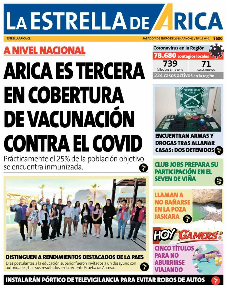 Portada de La Estrella de Arica (Chile)
