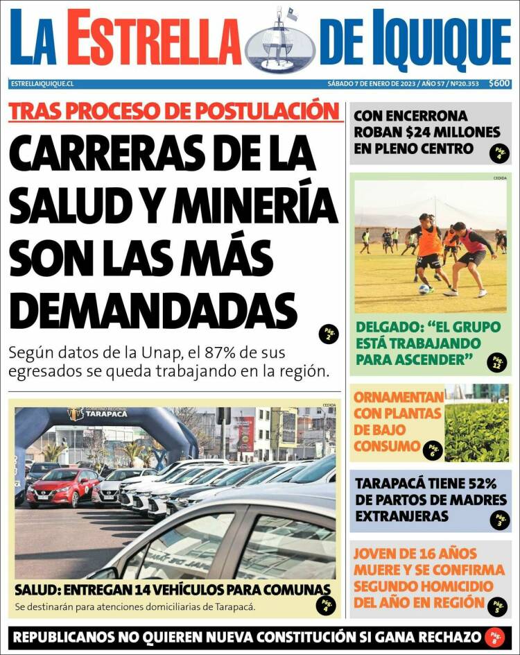 Portada de La Estrella de Iquique (Chile)