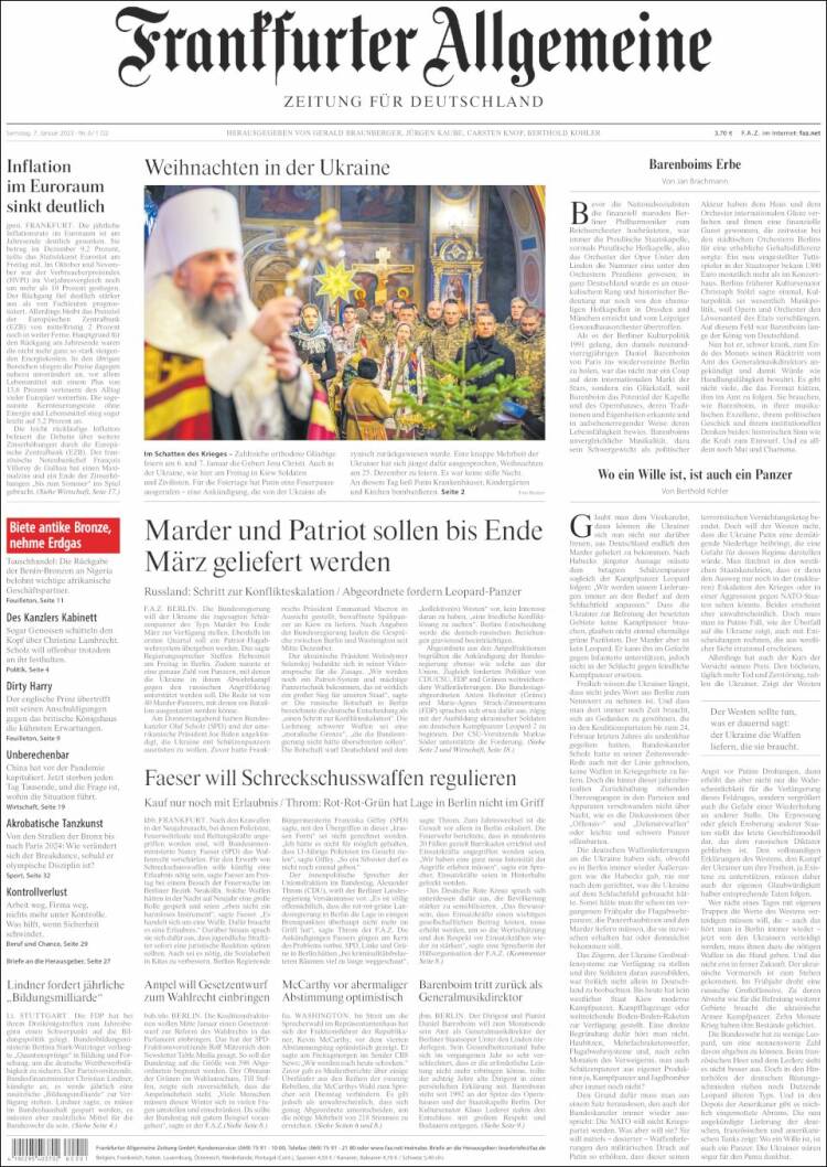 Portada de Frankfurter Allgemeine (Alemania)
