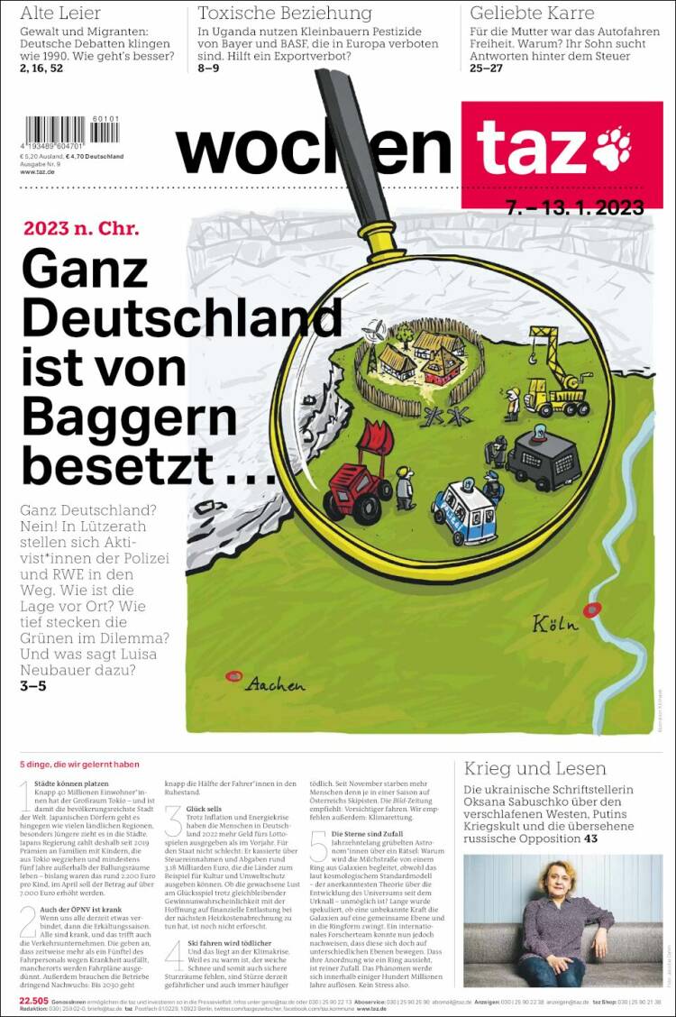 Portada de Die Tageszeitung (Alemania)