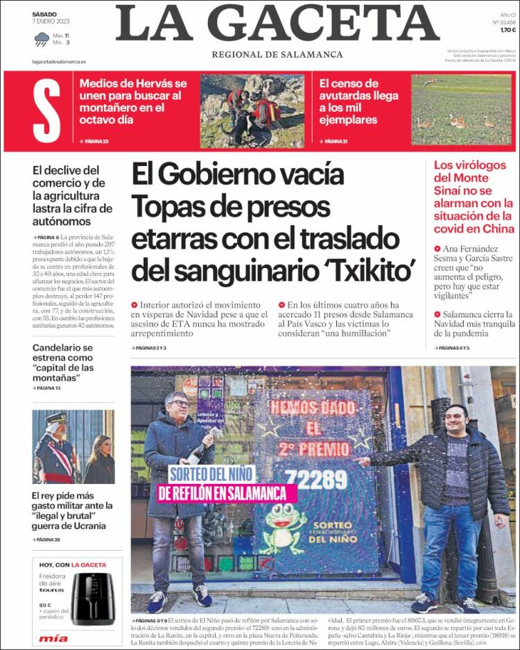 Portada de La Gaceta de Salamanca (España)