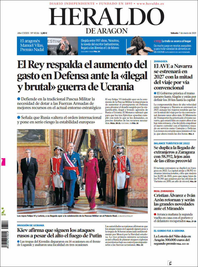 Portada de Heraldo de Aragón (España)