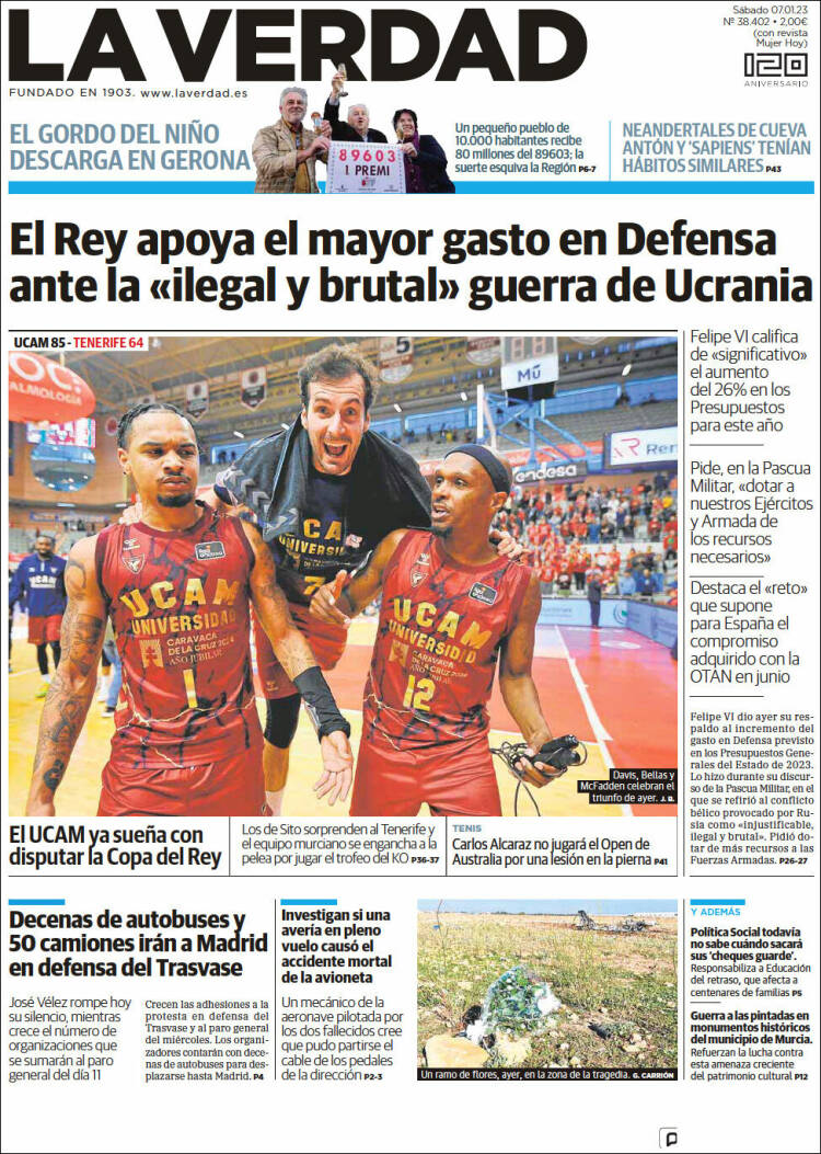 Portada de La Verdad de Murcia (España)