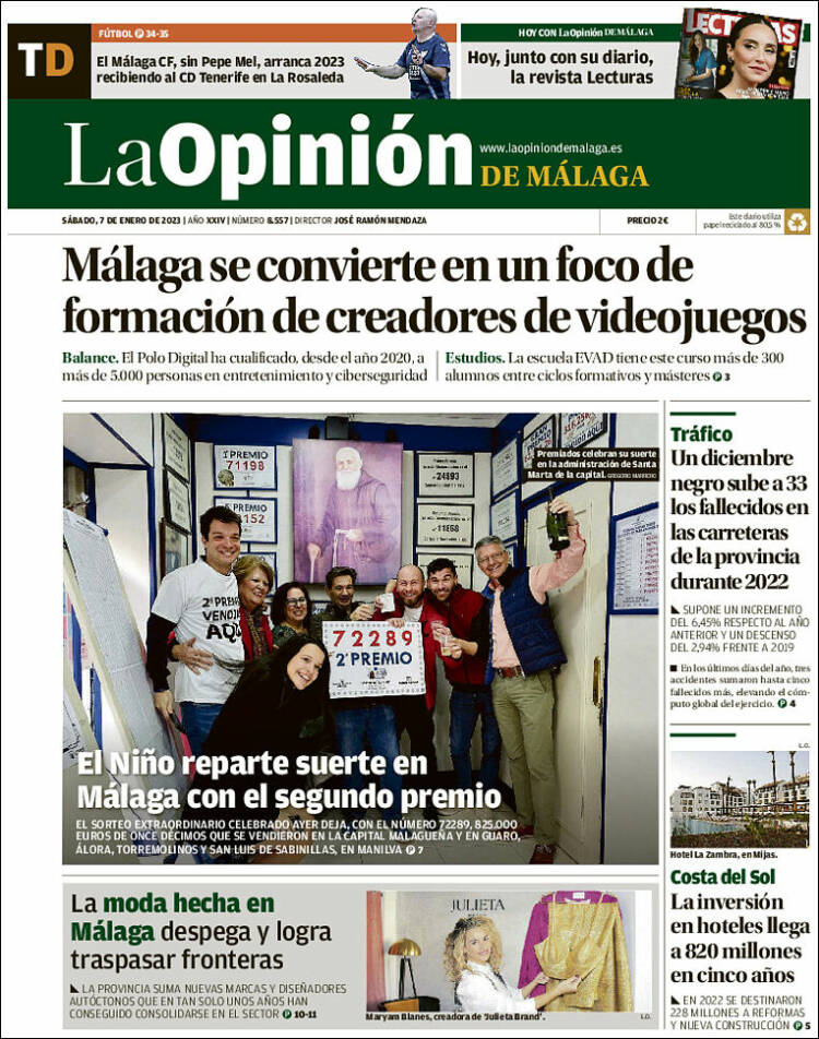 Portada de La Opinión de Málaga (España)