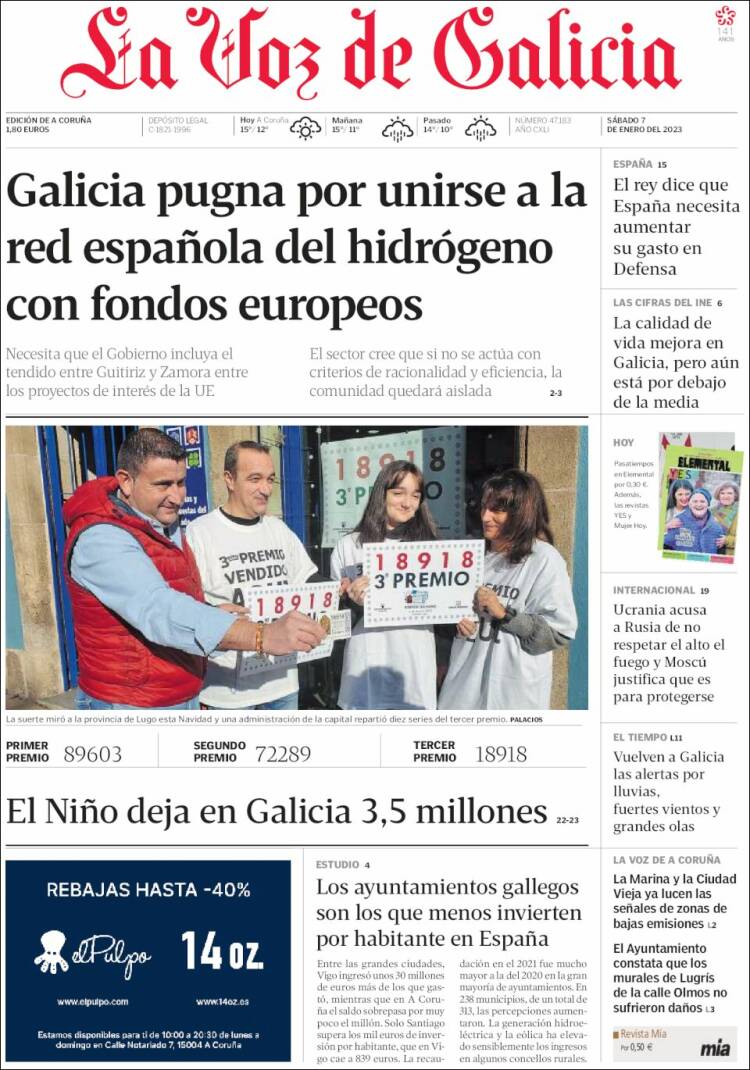 Portada de La Voz de Galicia (España)