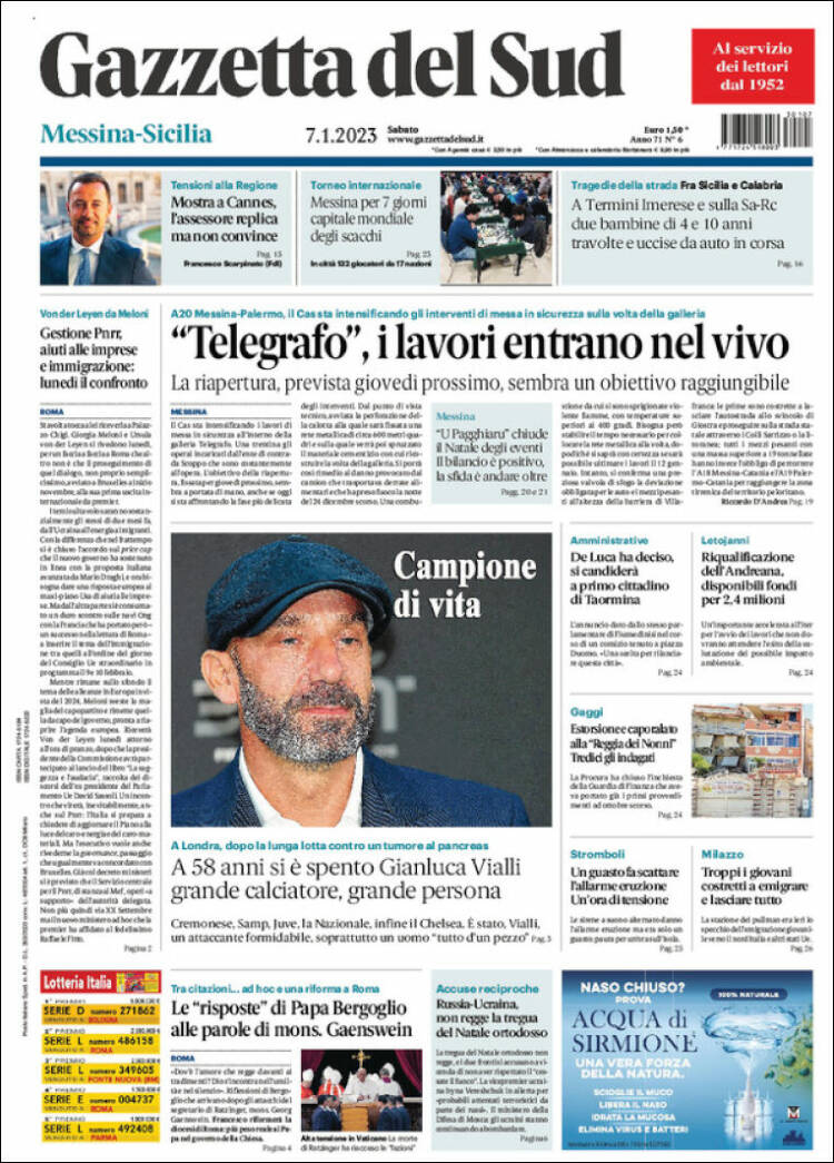 Portada de Gazzetta del Sud (Italia)