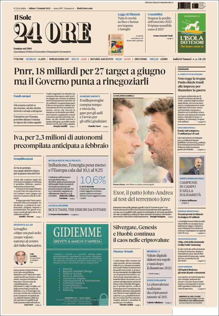 Portada de Il Sole 24 ORE (Italia)