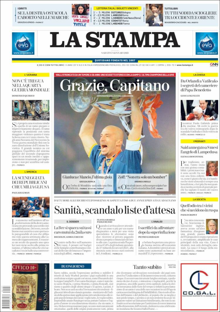 Portada de La Stampa (Italia)