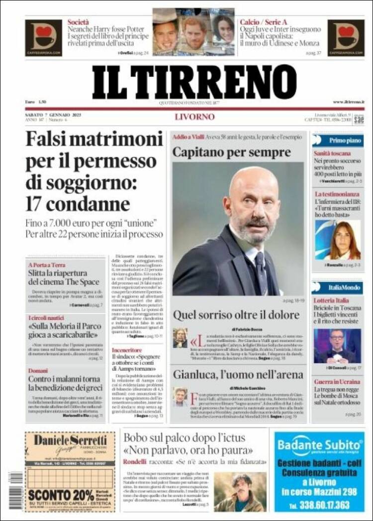 Portada de Il Tirreno (Italia)