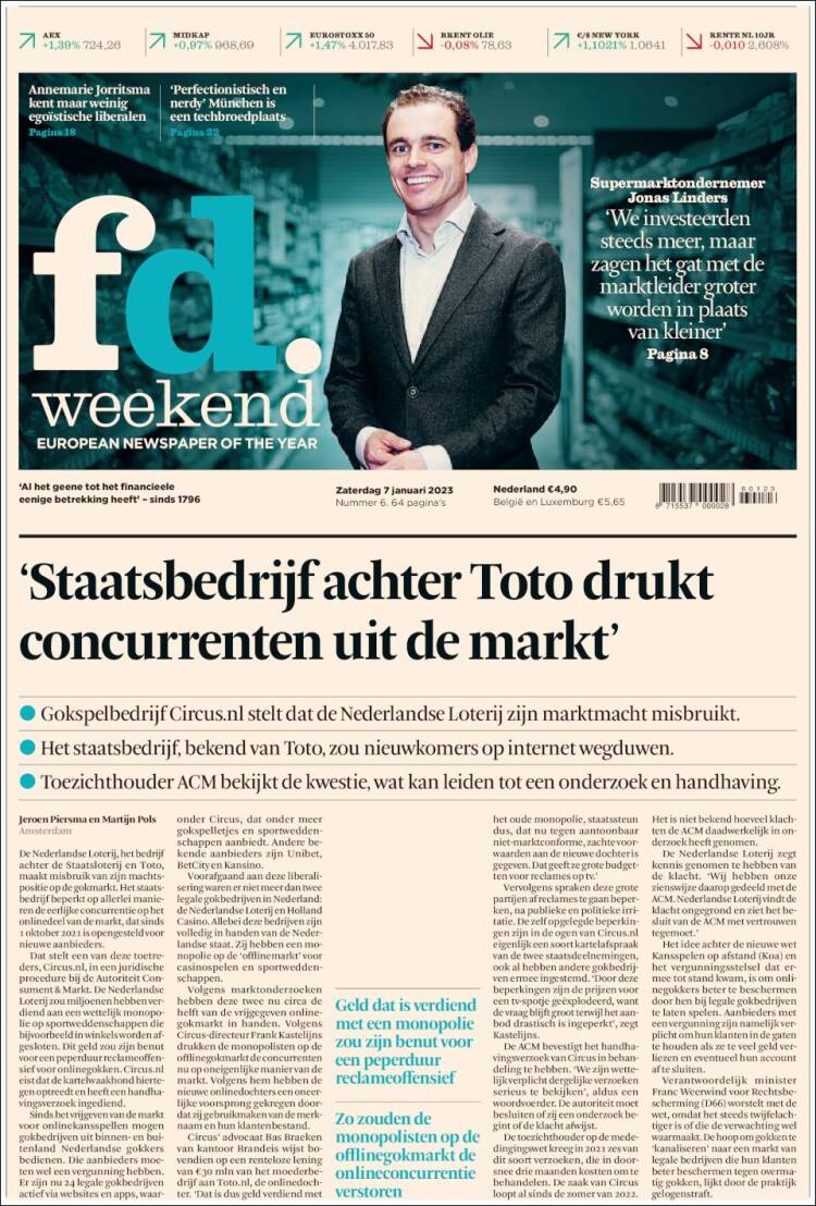 Portada de Het Financieele Dagblad (Pa&iacute;ses Bajos)