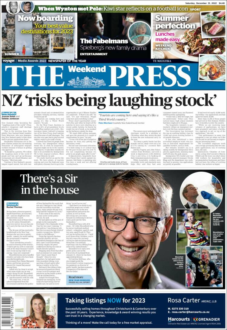 Portada de The Press (Nueva Zelanda)