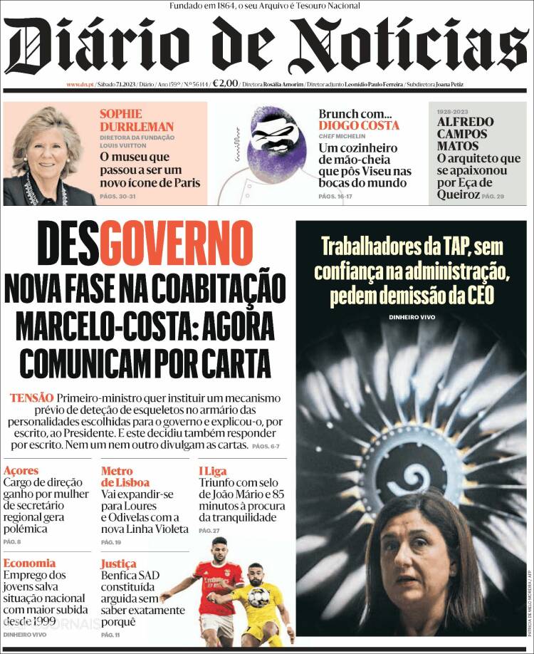 Portada de Diário de Noticias (Portugal)