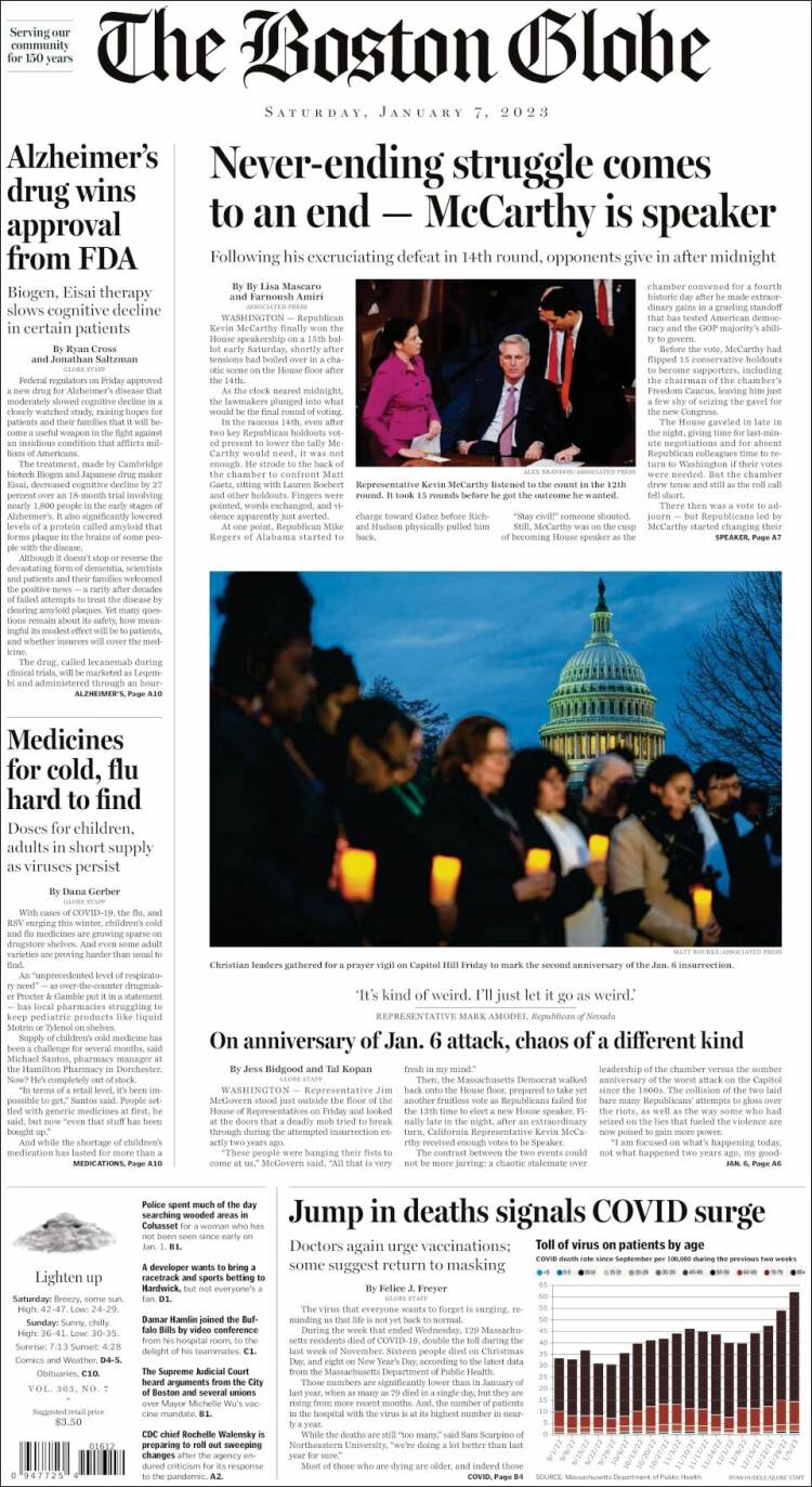 Portada de Boston Globe (États-Unis)