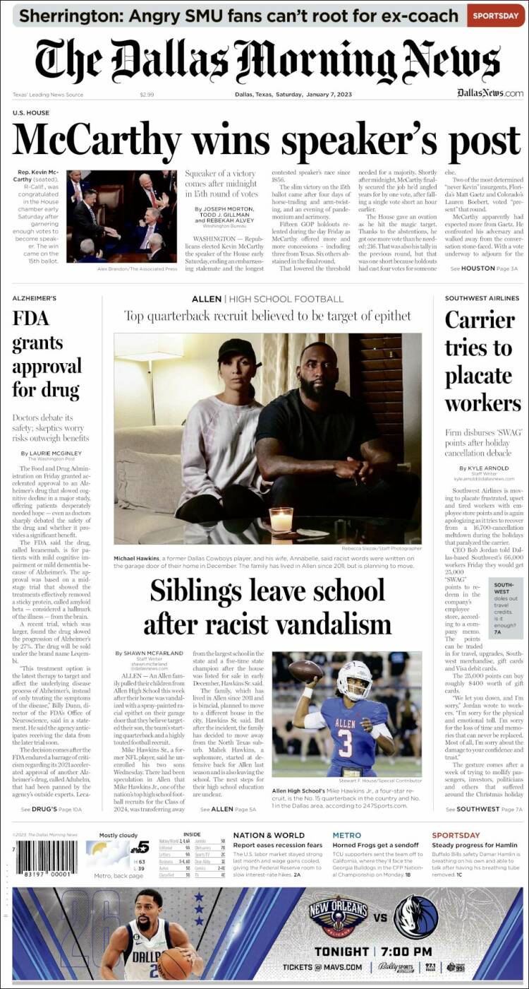 Portada de Dallas Morning News (États-Unis)