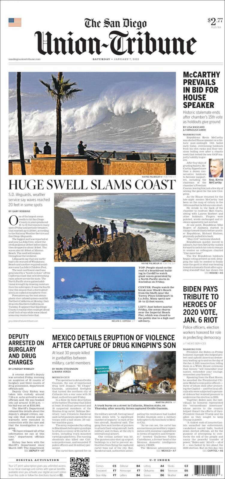 Portada de The San Diego Union-Tribune (États-Unis)