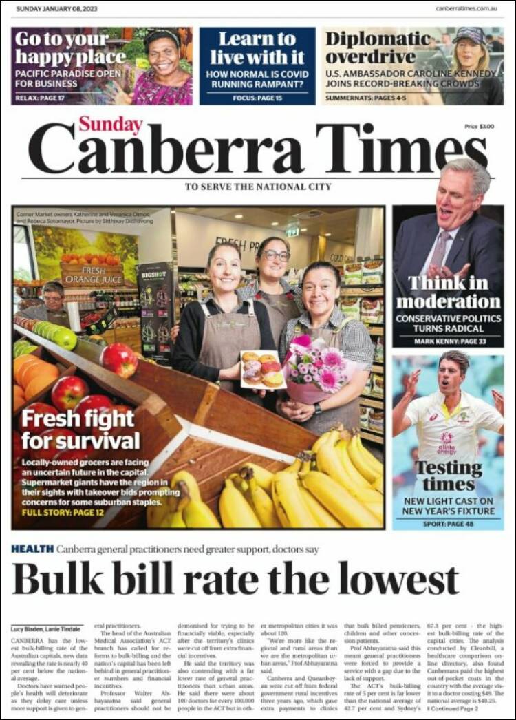 Portada de The Canberra Times (Australia)