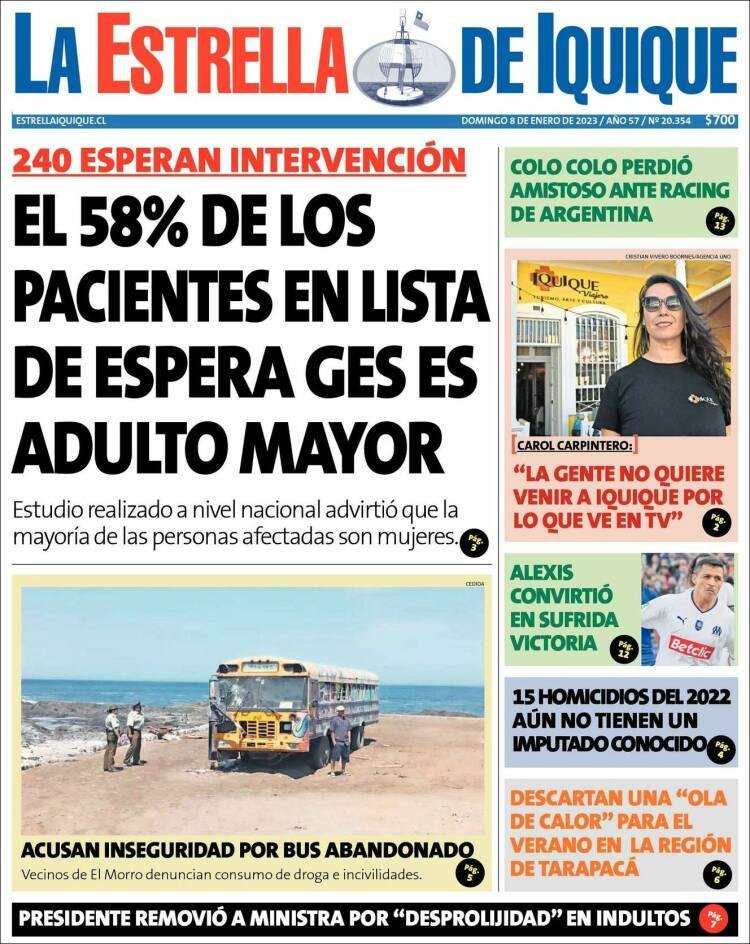 Portada de La Estrella de Iquique (Chile)