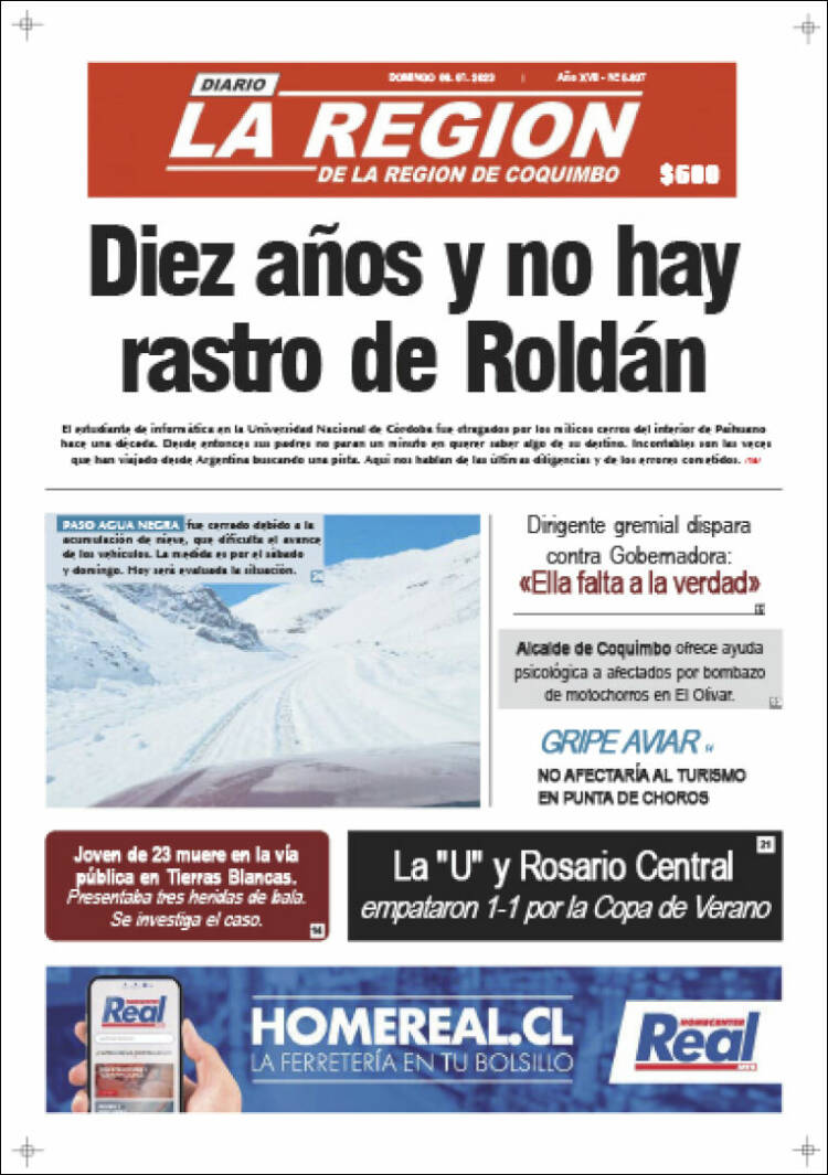 Portada de Diario La Región de Coquimbo (Chile)