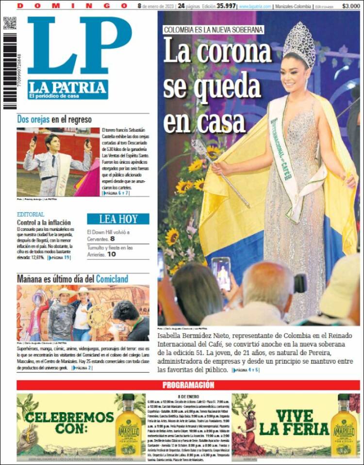 Portada de La Patria (Colombia)
