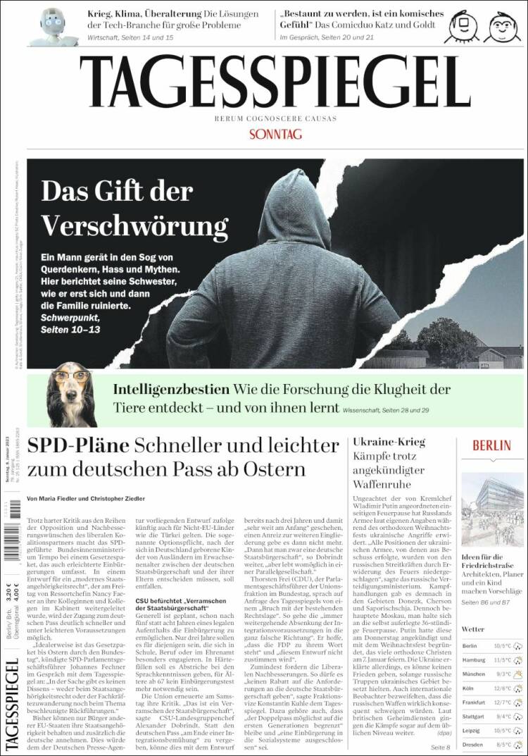 Portada de Der Tagesspiegel (Alemania)