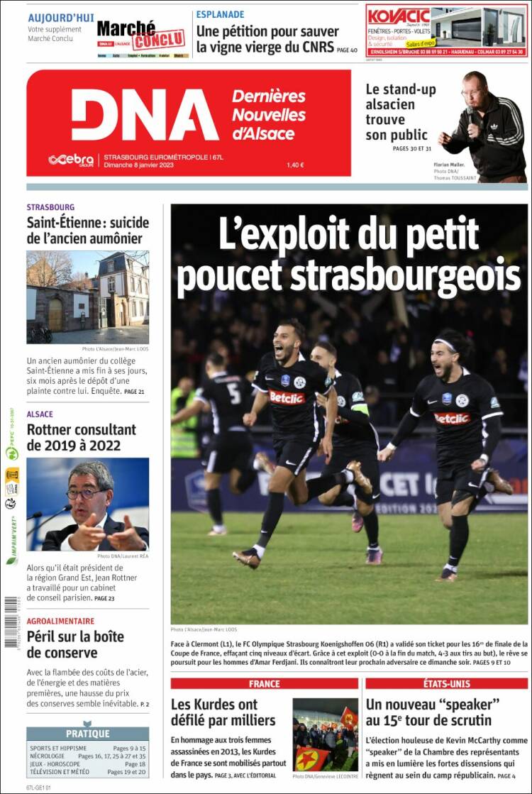 Portada de Les Dernières Nouvelles d'Alsace (France)