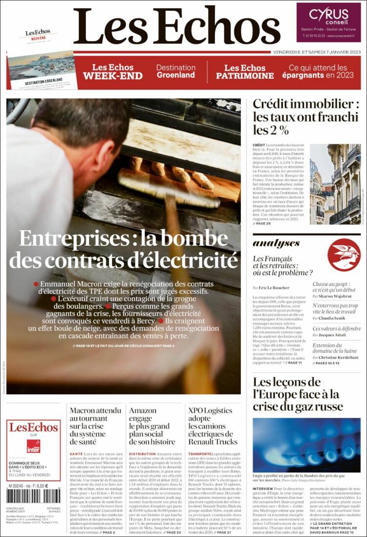 Portada de Les Echos (France)