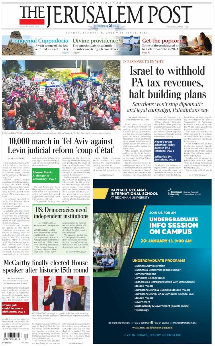Portada de The Jerusalem Post (Israel)