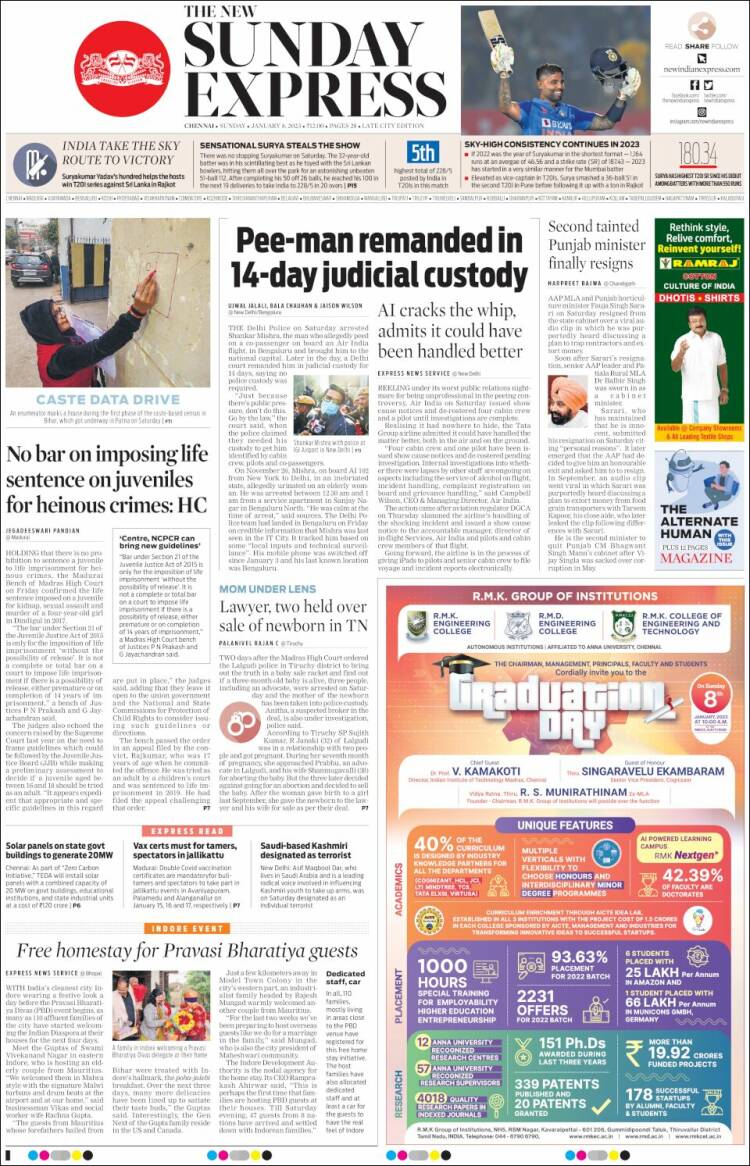 Portada de New Indian Express (India)