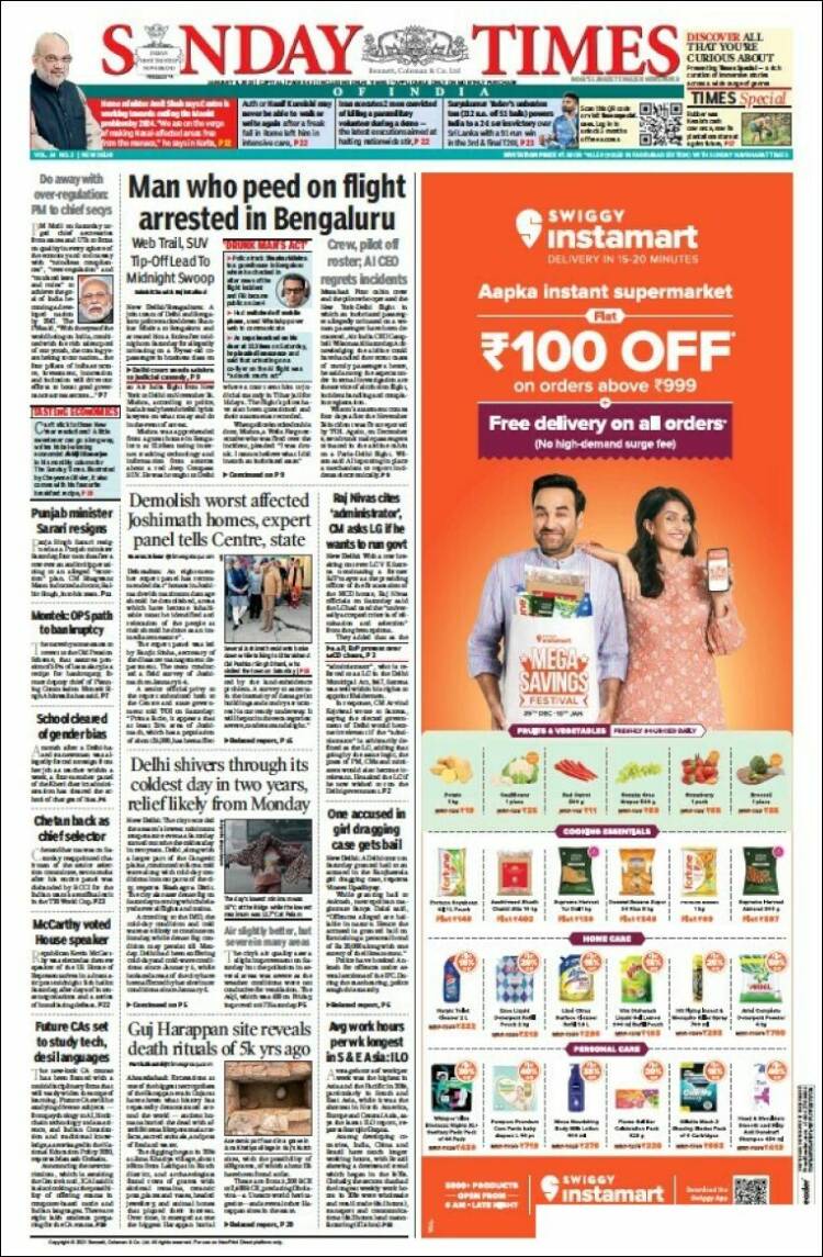Portada de The Times of India (India)