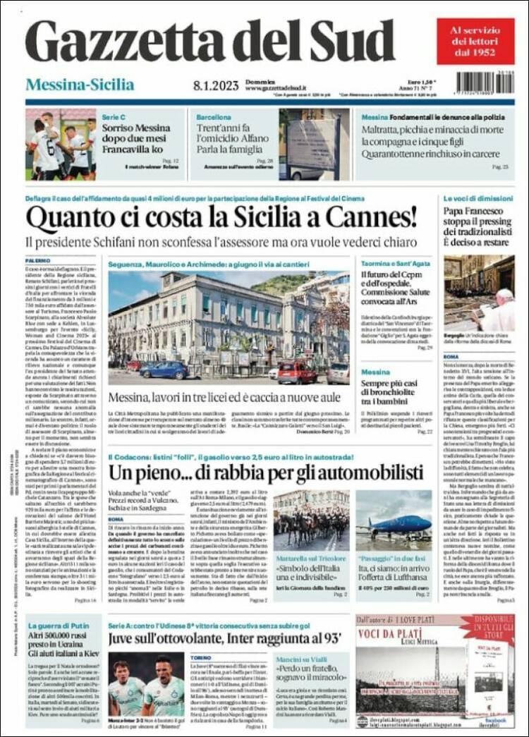 Portada de Gazzetta del Sud (Italia)