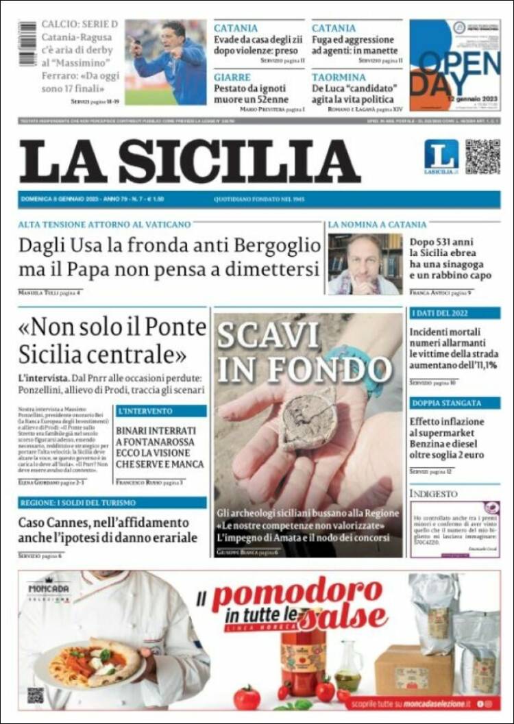 Portada de La Sicilia (Italia)