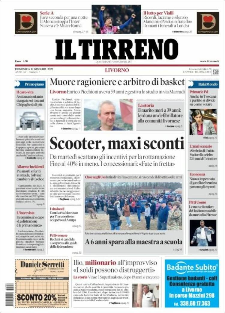 Portada de Il Tirreno (Italia)