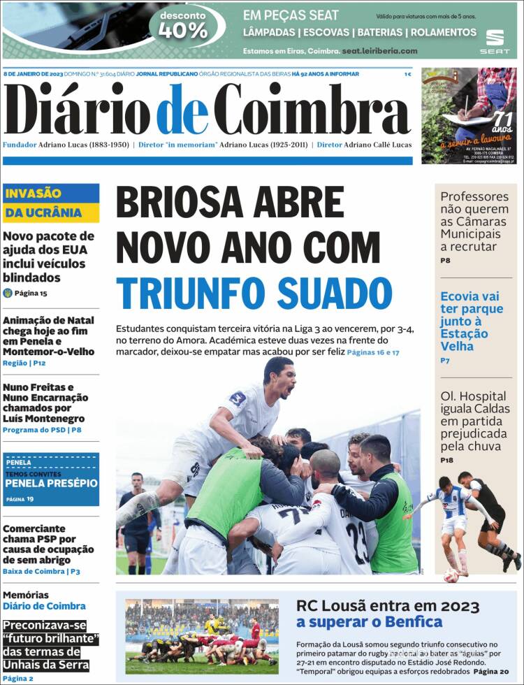 Portada de Diário de Coimbra (Portugal)
