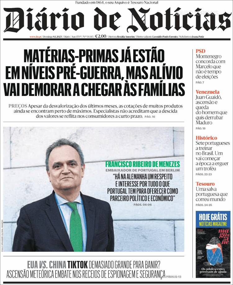 Portada de Diário de Noticias (Portugal)