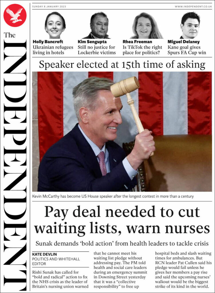 Portada de The Independent (Reino Unido)