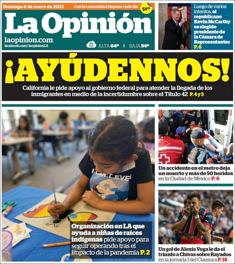 Portada de La Opinión (USA)