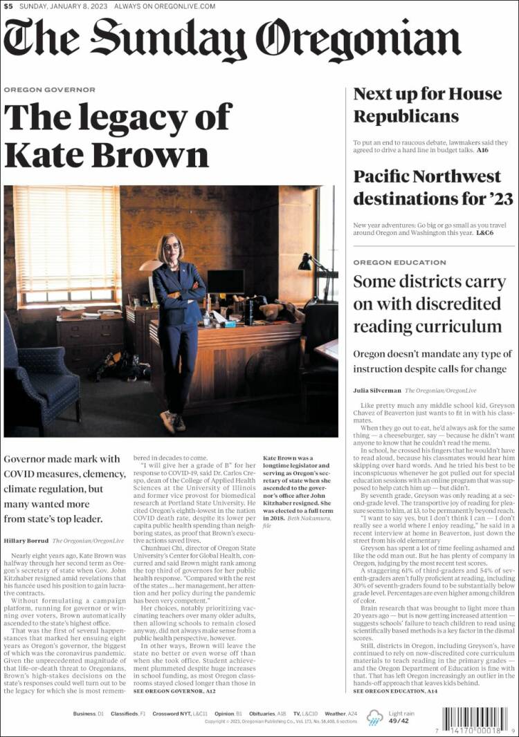 Portada de The Oregonian (USA)