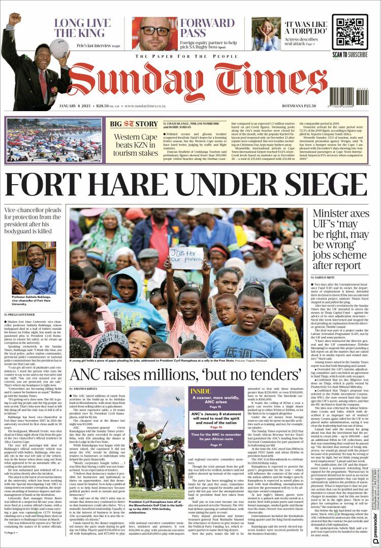 Portada de The Times (Sud&aacute;frica)