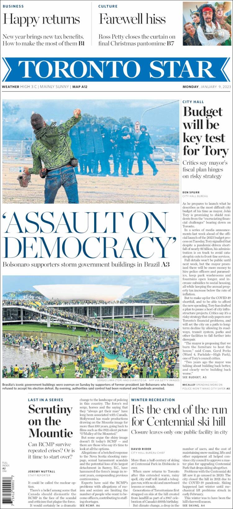 Portada de The Toronto Star (Canadá)