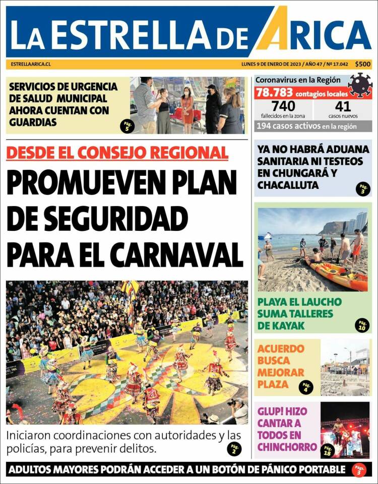 Portada de La Estrella de Arica (Chile)