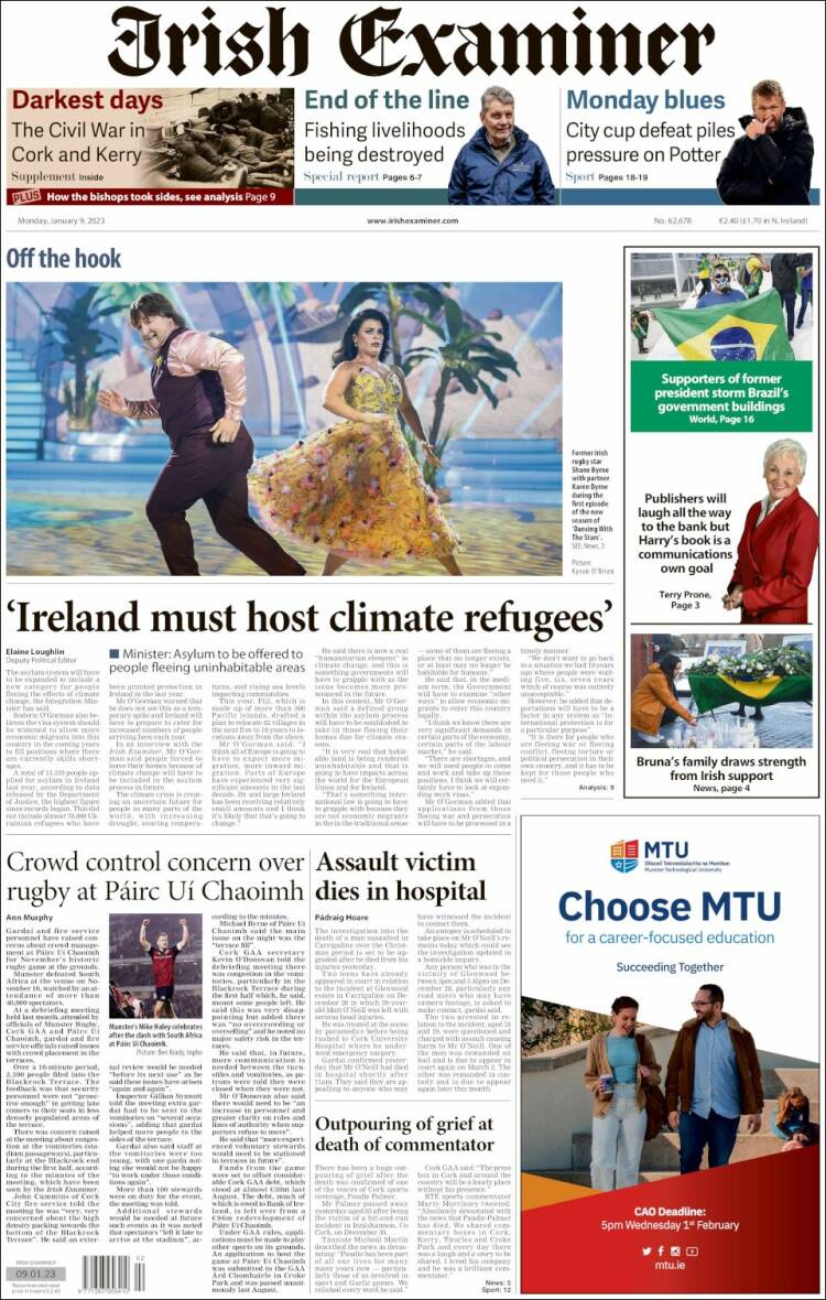 Portada de Irish Examiner (Irlanda)