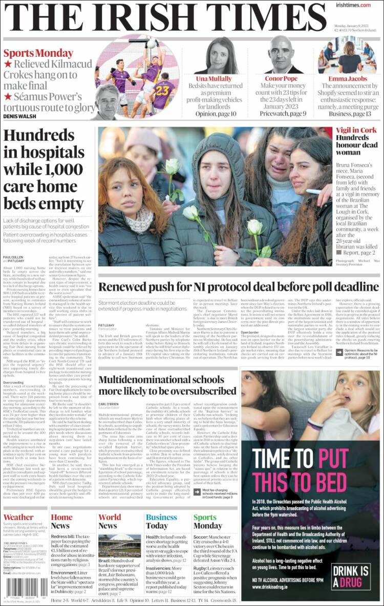 Portada de Irish Times (Irlanda)