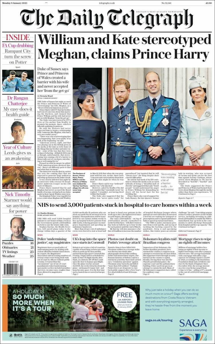 Portada de Daily Telegraph (Reino Unido)