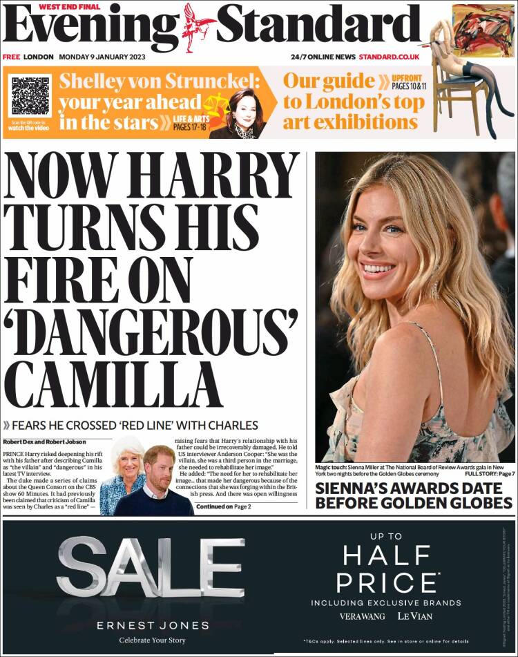 Portada de Evening Standard (Reino Unido)