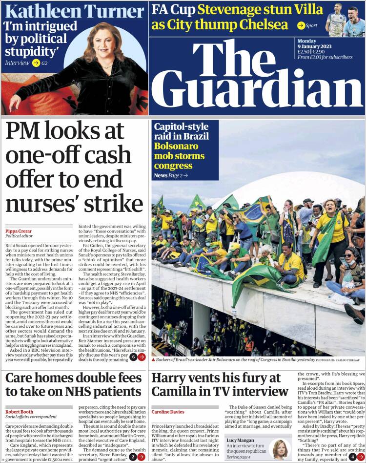 Portada de The Guardian (Reino Unido)